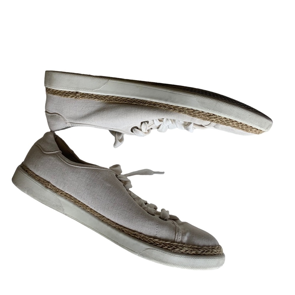 Vionic cream sneakers with tweed trim atβ white wall. Shoes feet love. Size 9 - Picture 6 of 16